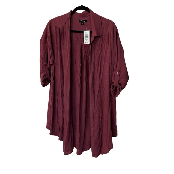 Torrid Women’s Maroon Gauze Open Front 3/4 Sleeve Kimono Shirt Sz 00, M/L NWT - Picture 1 of 8